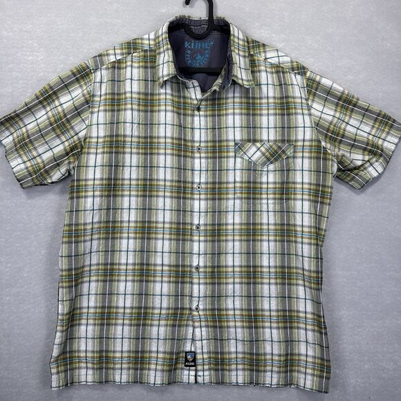 Kuhl Crinkle Stallion Men’s XL Short Sleeve Plaid Button Up Outdoor Hiking Shirt - Picture 1 of 15
